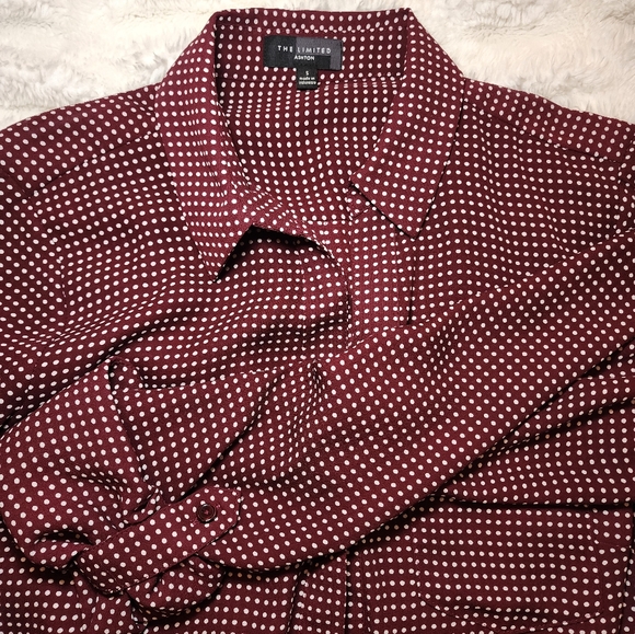 The Limited Ashton Small Shirt Maroon Pink Polka Dot - Picture 2 of 4